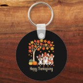 Cute Three Corgi Dogs Pumpkins Fall Tree Happy Tha Sleutelhanger (Voorkant)