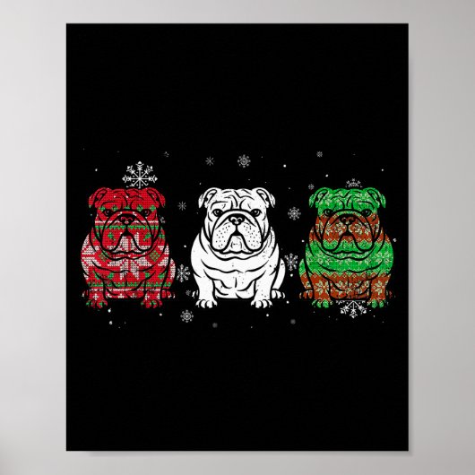 Cute Three English Bulldog Christmas For Women Men Poster (Voorkant)