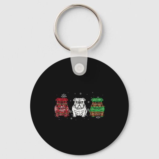 Cute Three English Bulldog Christmas For Women Men Sleutelhanger (Voorkant)
