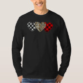 Cute Three Heart Leopard Buffalo Red Black Plaid V T-shirt (Voorkant)