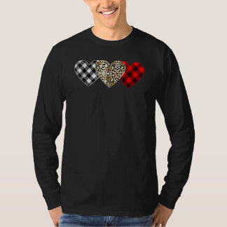 Cute Three Heart Leopard Buffalo Red Black Plaid V T-shirt