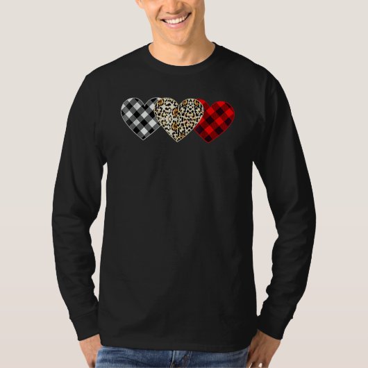 Cute Three Heart Leopard Buffalo Red Black Plaid V T-shirt (Voorkant)