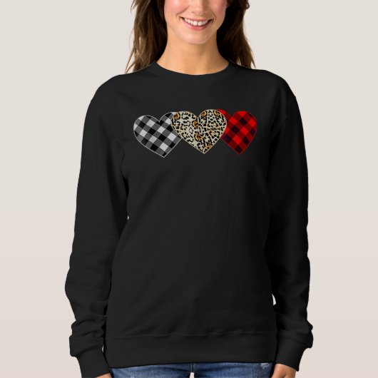 Cute Three Heart Leopard Buffalo Red Black Plaid V Trui (Voorkant)