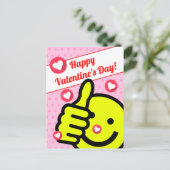 Cute Thumbs Up Smile Face Pink Valentijnsdag Briefkaart (Staand voorkant)