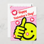 Cute Thumbs Up Smile Face Pink Valentijnsdag Briefkaart (Voorkant / Achterkant)