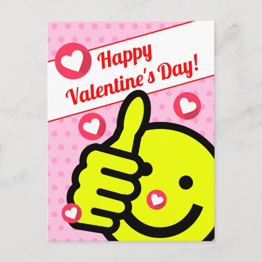 Cute Thumbs Up Smile Face Pink Valentijnsdag Briefkaart (Voorkant)