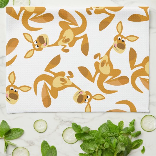 Cute Thumping Cartoon Kangaroo Mojo Kitchen Towel Theedoek (Gevouwen)
