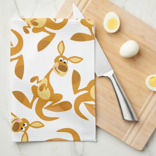 Cute Thumping Cartoon Kangaroo Mojo Kitchen Towel Theedoek (Quarter Fold)