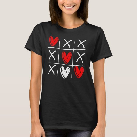Cute Tic Tac Toe Hearts Valentijnsdag T-shirt (Voorkant)