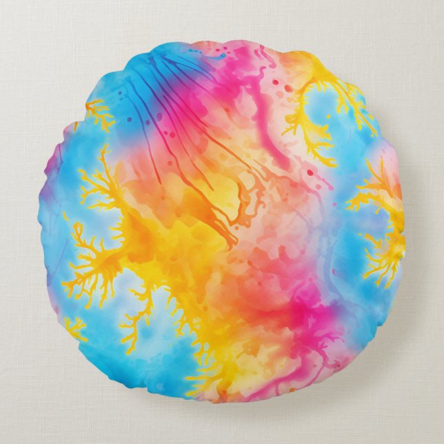 Cute Tie Dye Rond Kussen (Voorkant)