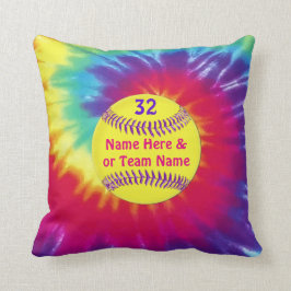Cute Tie Dye Softball Sierkussennen PERSONALIZED Kussen