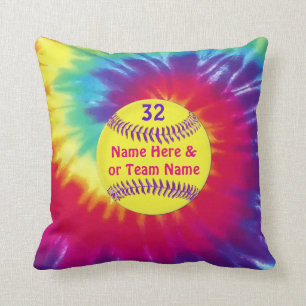 Cute Tie Dye Softball Sierkussennen PERSONALIZED Kussen
