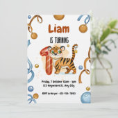 Cute Tiger 1st Birthday Party Invitation Kaart (Staand voorkant)