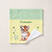 Cute tiger add name polka dots stars green washandje (Wasdoekje)