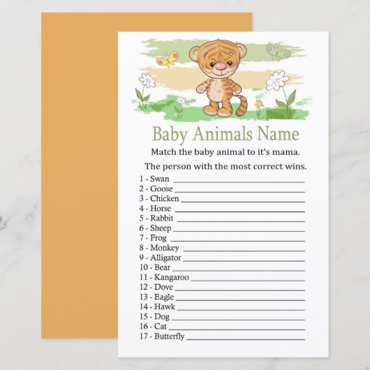 Cute Tiger Baby Animals Name Game (Voorkant / Achterkant)