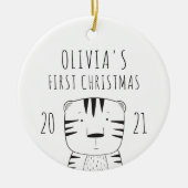Cute Tiger Babys First KerstBlack White Keramisch Ornament (Voorkant)