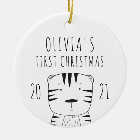 Cute Tiger Babys First KerstBlack White Keramisch Ornament (Voorkant)