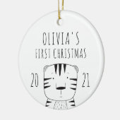 Cute Tiger Babys First KerstBlack White Keramisch Ornament (Links)