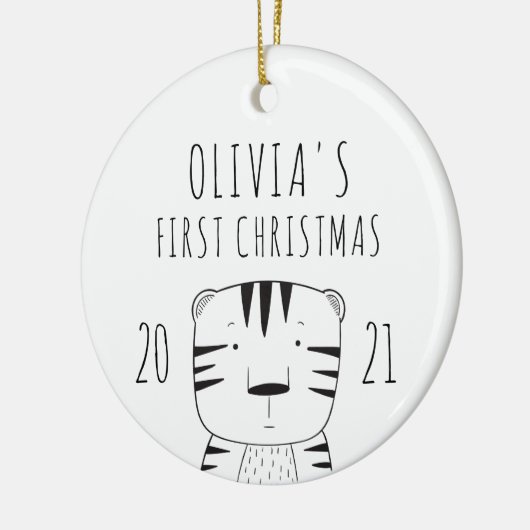 Cute Tiger Babys First KerstBlack White Keramisch Ornament (Links)