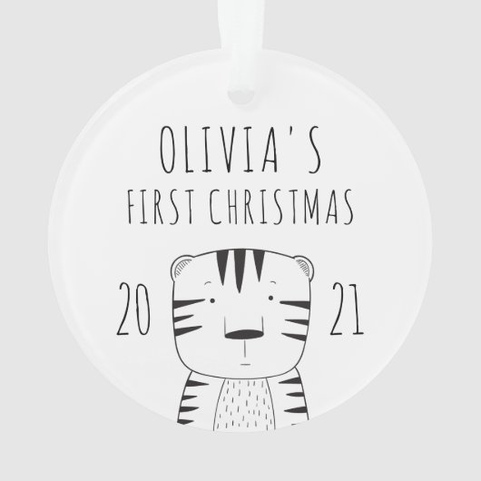Cute Tiger Babys First KerstBlack White Ornament (achterkant)