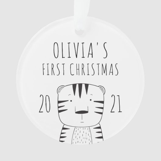 Cute Tiger Babys First KerstBlack White Ornament (voorkant)