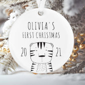Cute Tiger Babys First KerstBlack White Ornament