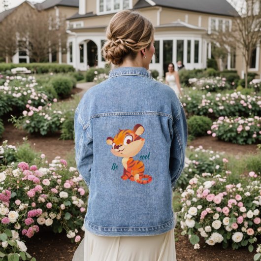 Cute Tiger Be Cool Cartoon Denim Jacket (Huwelijk Achterkant)