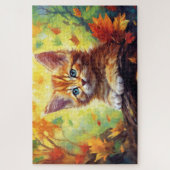 Cute Tiger Cat Oranje herfst laat Waterverf Legpuzzel (Verticaal)