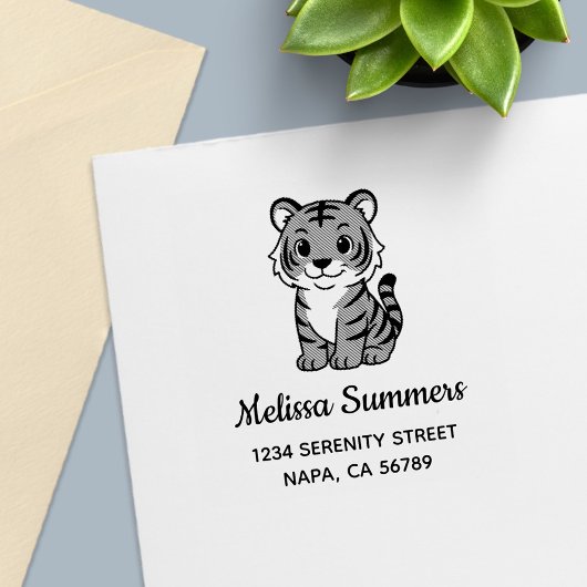 Cute Tiger Cub Address Zelfinktende Stempel
