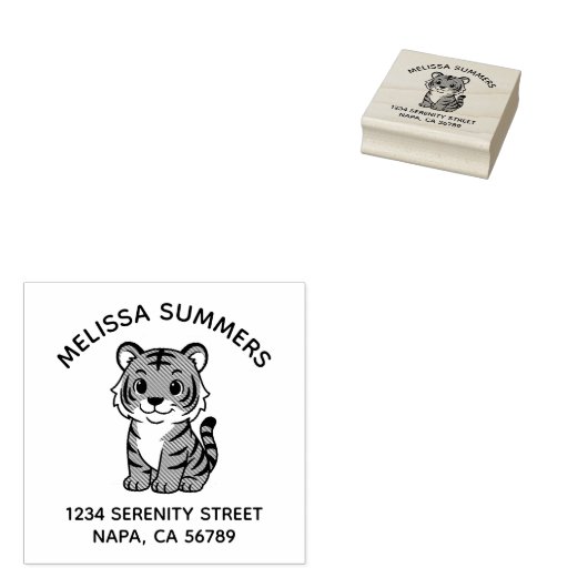 Cute Tiger Cub Arch Address Rubberstempel (Gestempeld)