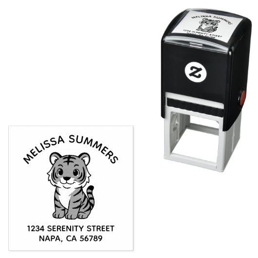 Cute Tiger Cub Arch Address Zelfinktende Stempel (In situ)