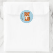 Cute Tiger Cub Custom Name Blue Ronde Sticker (Tas)