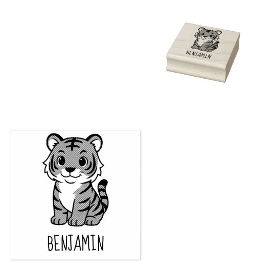 Cute Tiger Cub Custom Name Rubberstempel (Gestempeld)