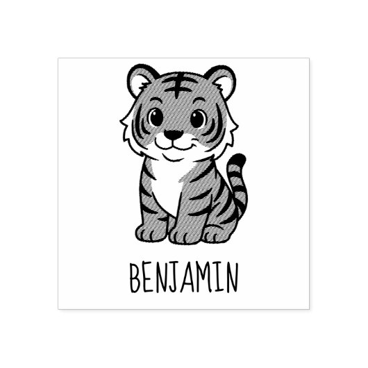 Cute Tiger Cub Custom Name Rubberstempel (Afrduk)