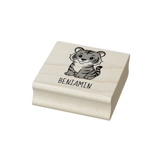Cute Tiger Cub Custom Name Rubberstempel (Stempel)