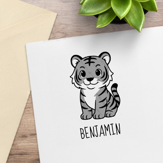 Cute Tiger Cub Custom Name Rubberstempel