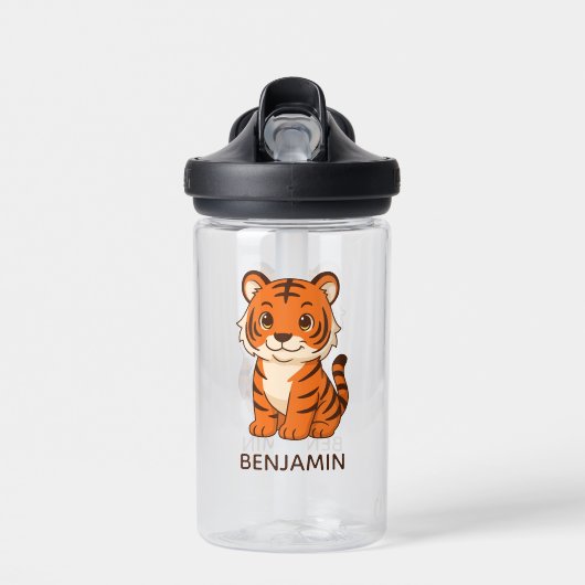 Cute Tiger Cub Custom Name Waterfles (Voorkant)