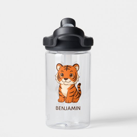 Cute Tiger Cub Custom Name Waterfles (Achterkant)