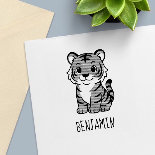 Cute Tiger Cub Custom Name Zelfinktende Stempel