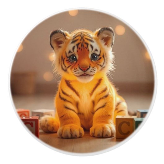 Cute Tiger Cub Keramische Knop (Voorkant)