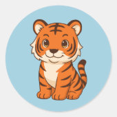 Cute Tiger Cub on Blue Ronde Sticker (Voorkant)