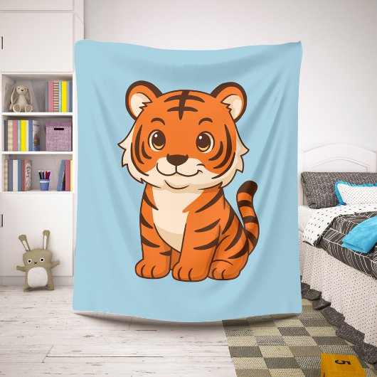 Cute Tiger Cub on Blue Sherpa Deken