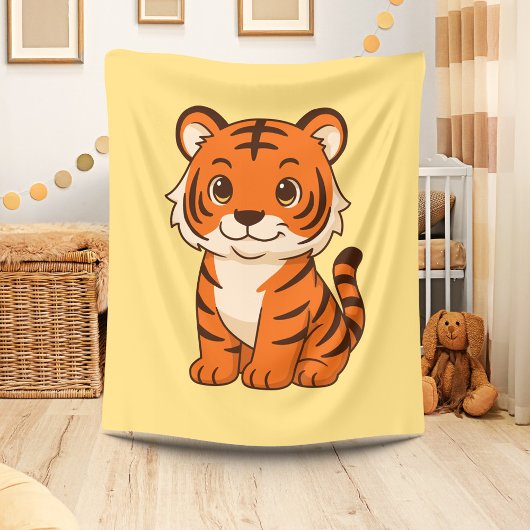 Cute Tiger Cub on Yellow Fleece Deken
