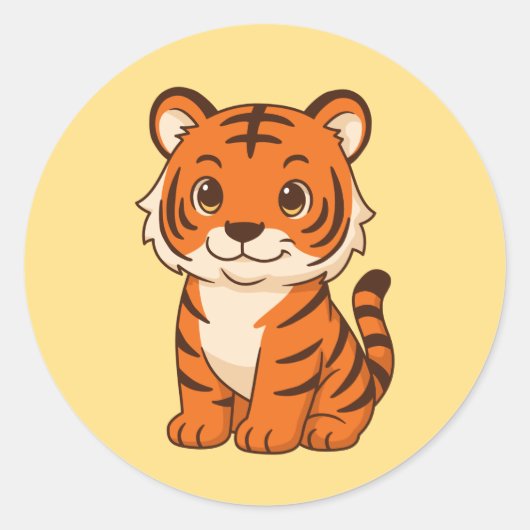 Cute Tiger Cub on Yellow Ronde Sticker (Voorkant)