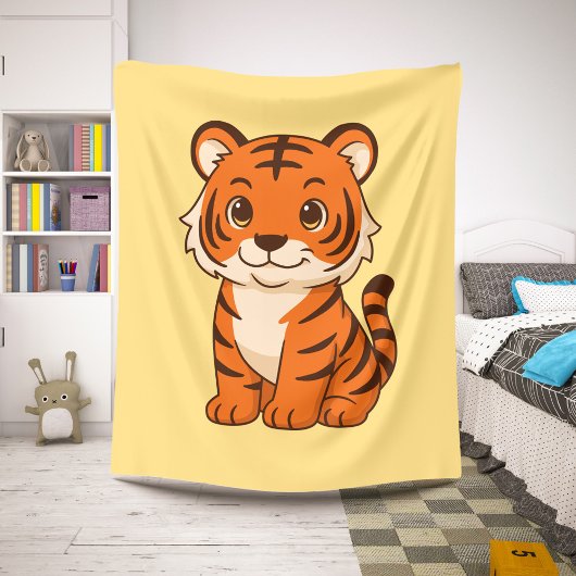 Cute Tiger Cub on Yellow Sherpa Deken
