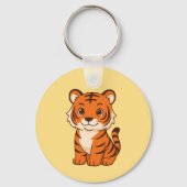 Cute Tiger Cub on Yellow Sleutelhanger (Voorkant)