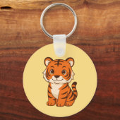Cute Tiger Cub on Yellow Sleutelhanger (Voorkant)