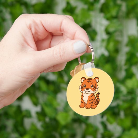Cute Tiger Cub on Yellow Sleutelhanger (Hand)