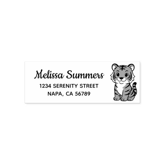 Cute Tiger Cub Return Address Zelfinktende Stempel (Design)