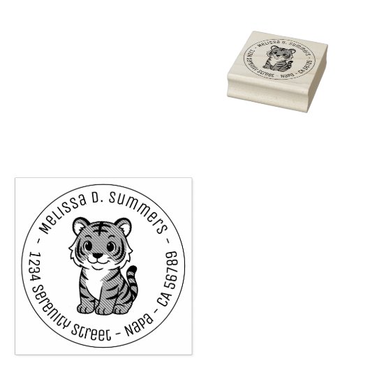 Cute Tiger Cub Round Address Rubberstempel (Gestempeld)